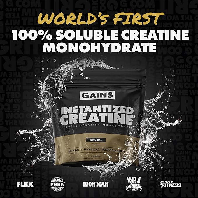 Gains in Bulk Instantized Creatine Monohydrate for Women and Men, Soluble Creatine Powder, Supports