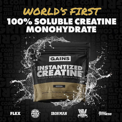 Gains in Bulk Instantized Creatine Monohydrate for Women and Men, Soluble Creatine Powder, Supports