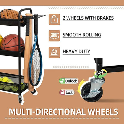 STORAGE MANIAC Basketball Rack 3-Shelf Training Stand Ball Holder Sports Ball Cart Garage Organizer