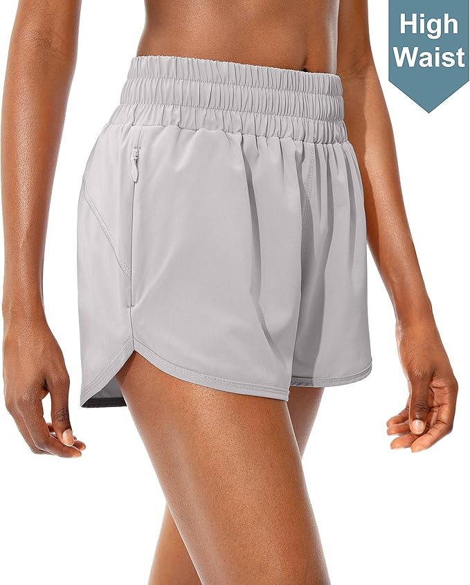 SANTINY Women's Running Shorts with Zip Pockets High Waisted Athletic Workout Gym Shorts for Women