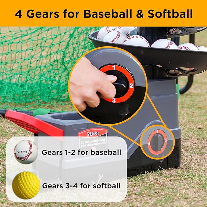 Furlihong 691BH Baseball Softball Toss Machine, Foot-Operated, No Power Needed, 4 Adjustable Gears