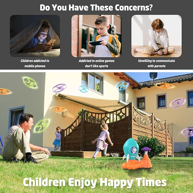 Outdoor Toys for Kids Ages 3-8: Flying Disc Rocket Launcher Toy Butterfly Chasing Games, Outside