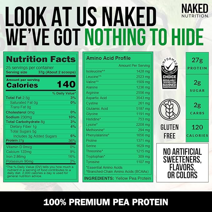 NAKED Pea - 2LB 100% Pea Protein Powder from North American Farms - Unflavored Vegan Pea Protein