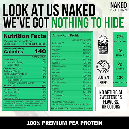 NAKED Pea - 2LB 100% Pea Protein Powder from North American Farms - Unflavored Vegan Pea Protein