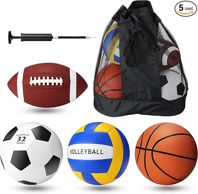 Jerify 4 Pcs Sport Balls Set Official Size Athletic Balls Include Soccer, Football, Basketball