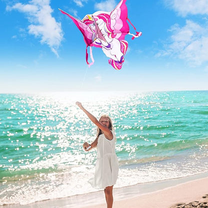 JOYIN 43.3'' Giant Unicorn Kite Easy to Fly for Kids and Adults with 262.5 ft String, Large Beach