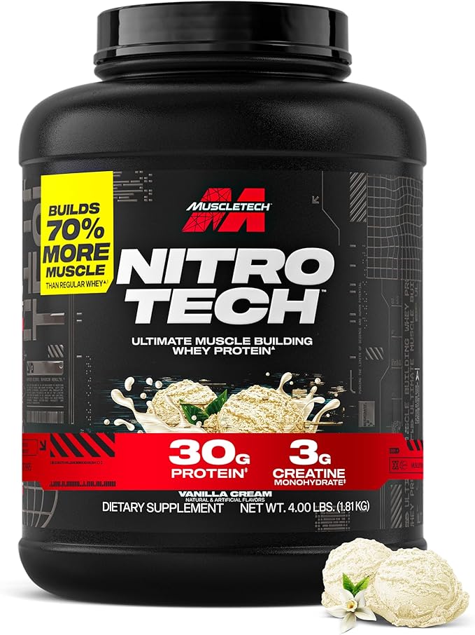 Muscletech Whey Protein Powder (Vanilla Cream, 4 Pound) - Nitro-Tech Ultimate Muscle Building