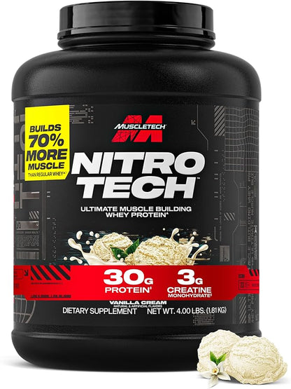 Muscletech Whey Protein Powder (Vanilla Cream, 4 Pound) - Nitro-Tech Ultimate Muscle Building