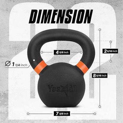 Yes4All Kettlebell, Heavy Duty Powder Coated Cast Iron Kettlebells, Non-Slip Handle & Flat Bottom