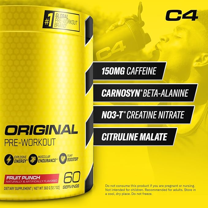 C4 Original Pre Workout Powder Fruit Punch - Vitamin C for Immune Support - Sugar Free Preworkout