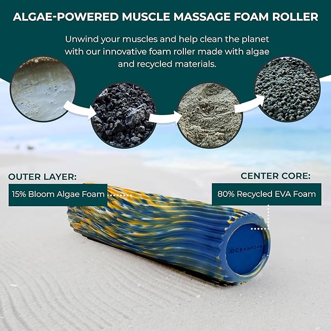 Oceanfoam Tidal Roller - Royal, Gold & Natural Marbled - Muscle Massage Foam Roller for Back Pain &