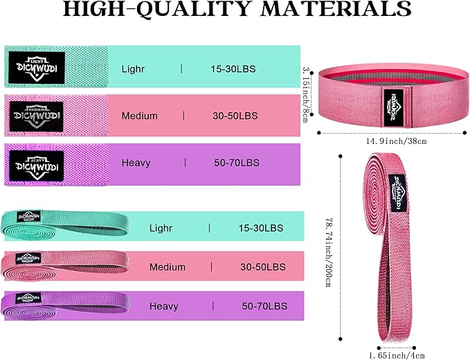 Fabric Resistance Bands for Working Out, 6Pack Non-Slip Exercise Bands for Women and Men, Fabric