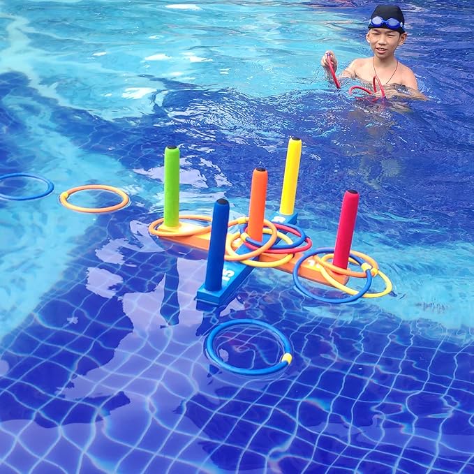 Ring Toss Game for Kids, Indoor & Outdoor Game for Family and Adults with 5 Poles, 2 Bases and 16