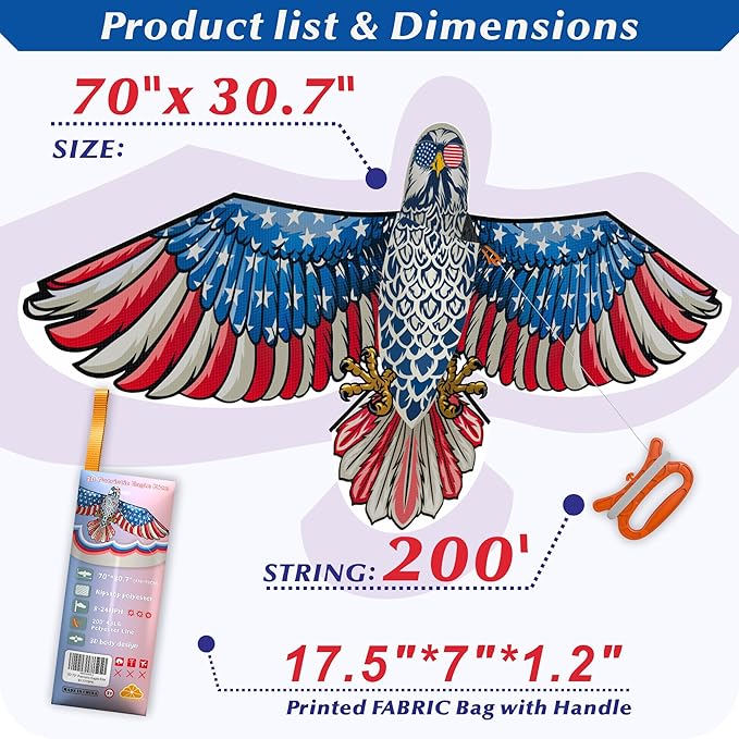 ORGCLDKT- 3D Lifelike Style Bird/Eagle Kite, Super Easy to Fly with, Ideal for Kids, Adults, Girls