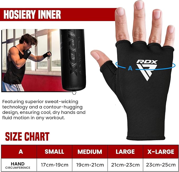 RDX Boxing Hand Wraps Inner Gloves Men Women, Half Finger Elasticated Bandages, Under Mitts Fist