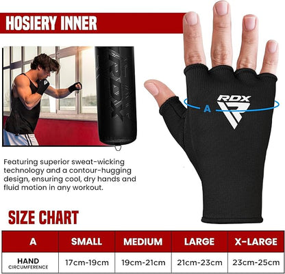 RDX Boxing Hand Wraps Inner Gloves Men Women, Half Finger Elasticated Bandages, Under Mitts Fist