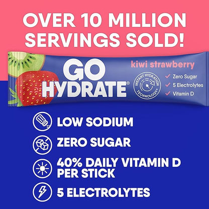 GoHydrate Instant Hydration Powder Packets - Low Sodium Electrolytes Drink Mix - Natural Hydration