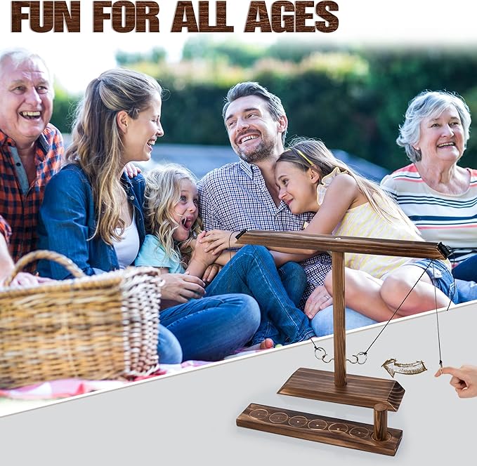 Ring Toss Game for Adults, Wooden Hook and Ring Game Handmade for Bars, Home, Party, Yard Games