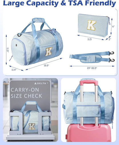 Easter Basket Essentials, Girl Gym Bag, Kids Initial Overnight Duffel Bags with Shoe Compartment