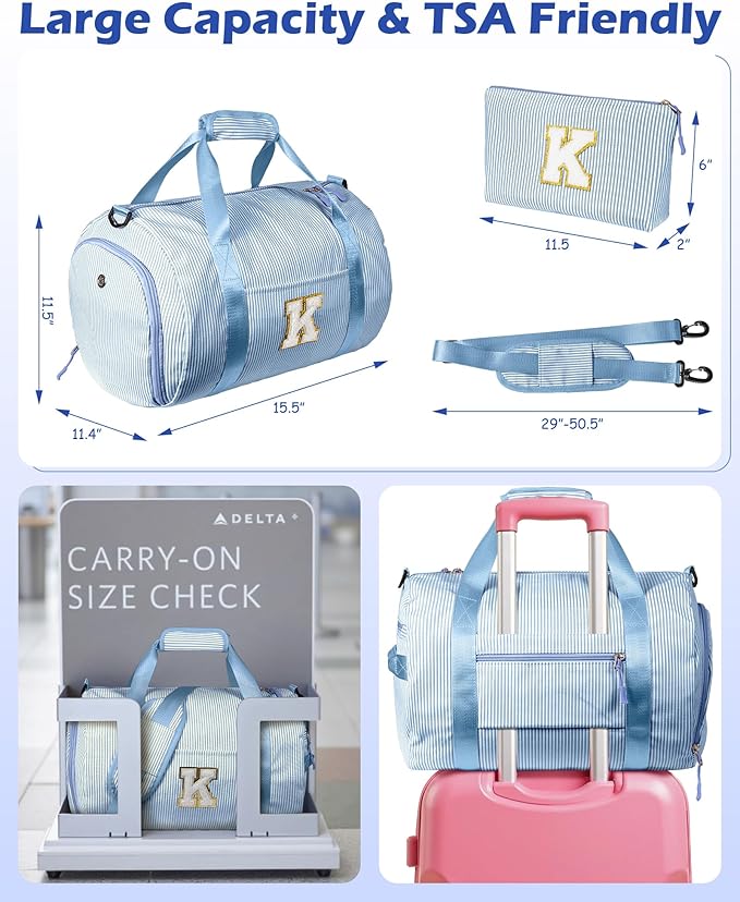Birthday Gifts for 6 7 8 9 10 11 12 Year Old Girls,Girl Gym Bag, Kids Initial Overnight Duffel Bags