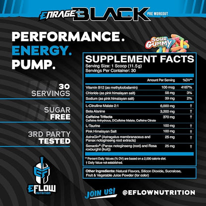 eFlow Nutrition Enrage Black High Stimulant Pre Workout Supplement - Preworkout Powder to Boost