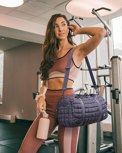 Quilted Duffel Bag for Women, Puffer Gym Duffle Bag with Shoe Compartment Lightweight Large