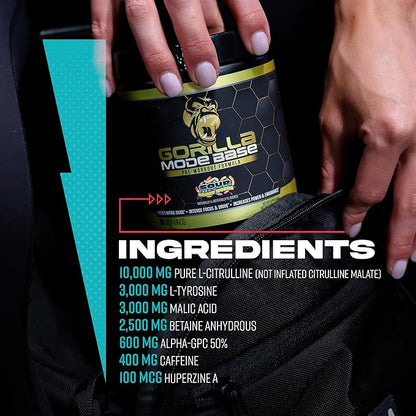 Gorilla Mind Base Pre Workout - Raises Nitric Oxide Intense Focus & Drive Endurance Power