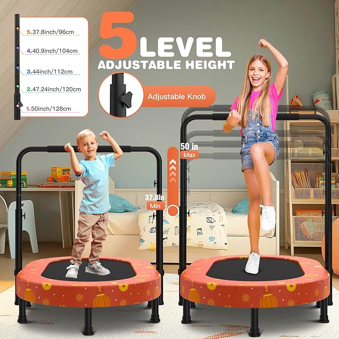 ANCHEER 56" Double Mini Trampoline for Kids, Mini Rebounder with 5-Level Adjustable Handle
