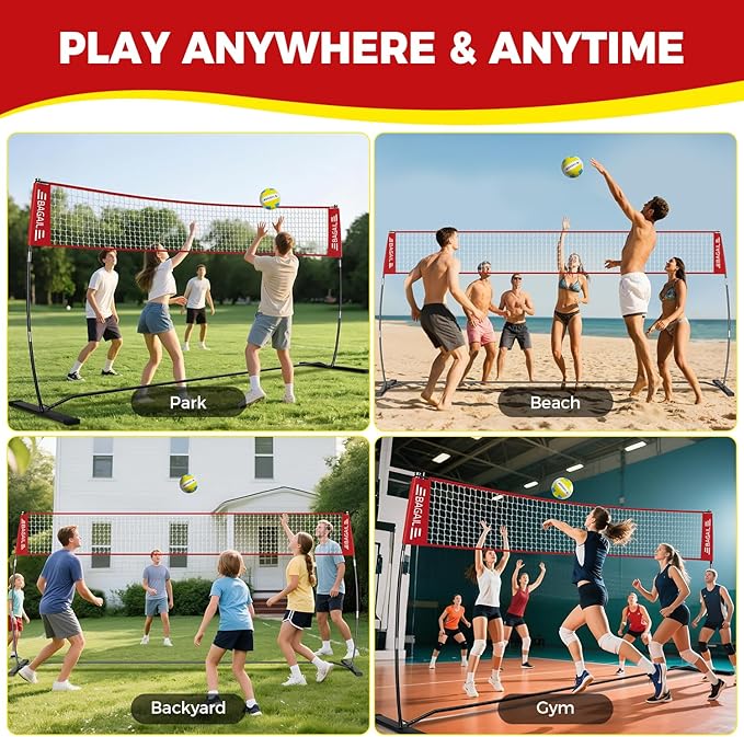 BAGAIL Volleyball Net, 12ft/20ft Portable Volleyball Net for Backyard - Adjustable Height