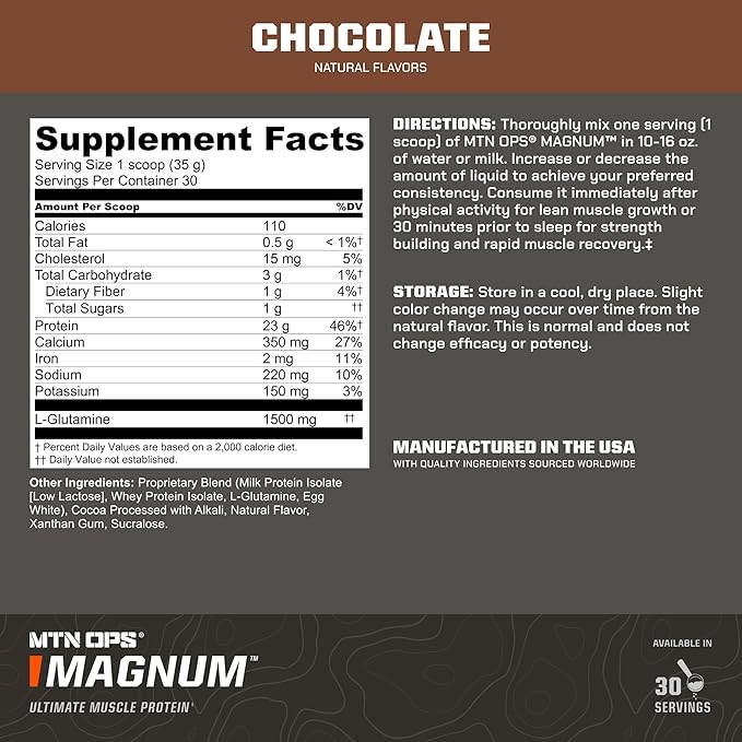 MTN OPS Magnum Chocolate Protein Powder, 23g of Whey Isolate Protein & Milk Protein with BCAAs