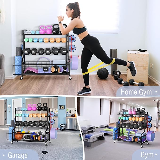 PLKOW Dumbbell Rack, Weight Rack for Dumbbells, Home Gym Storage for Dumbbells Kettlebells Yoga Mat
