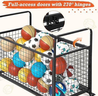 AECOJOY Ball Cart Storage, Rolling Basketball Bin with Wheels for Garage, School, Gym, Sports