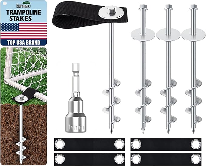 Eurmax USA Ground Anchors Screw in Trampoline Anchors High Wind Tent Stakes Heavy Duty Ground