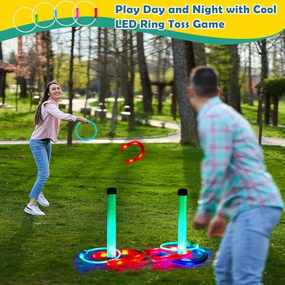 Liliful 20 Pcs Ring Toss Glow in Dark Games Valentines Outdoor Ring Toss Games with LED Yard Ring
