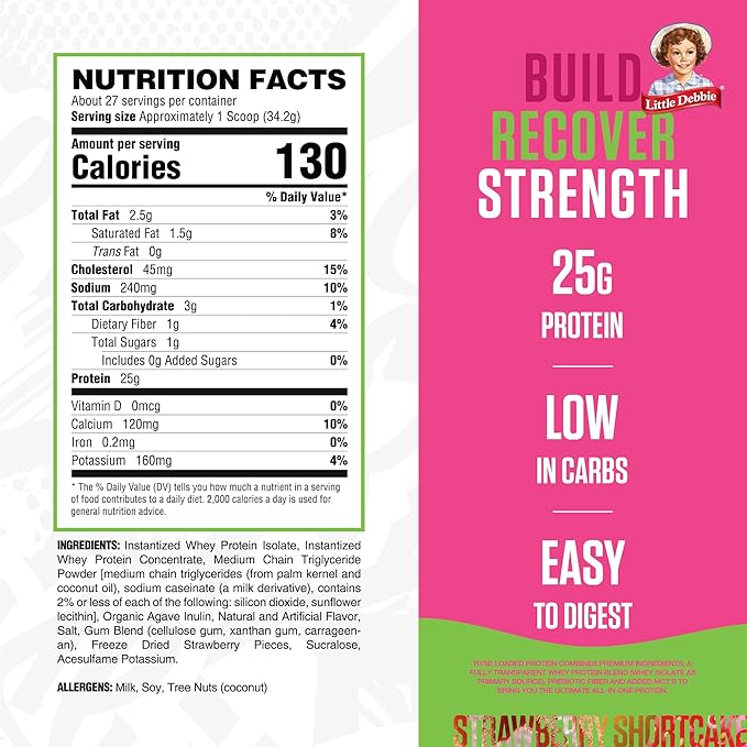 RYSE Loaded Protein Powder - Little Debbie Strawberry Shortcake Rolls - 25g Whey Protein Isolate &