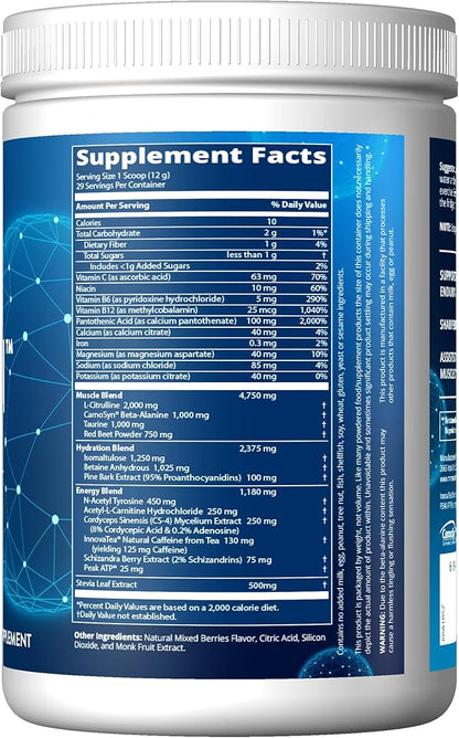 MRM Nutrition Driven Pre-Workout Powder | Mixed Berry Flavored | 125mg Caffeine | Pure Ingredients|