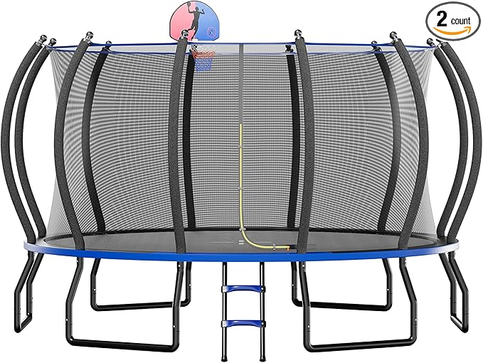 8FT 10FT 12FT 14FT 16FT Trampoline with Pop-up Quick Connector and Basketball Hoop, Trampoline
