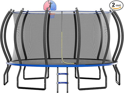 8FT 10FT 12FT 14FT 16FT Trampoline with Pop-up Quick Connector and Basketball Hoop, Trampoline