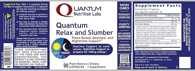 Quantum Nutrition Labs Quantum Relax and Slumber - Sleep Supplement with Magnesium Malate &