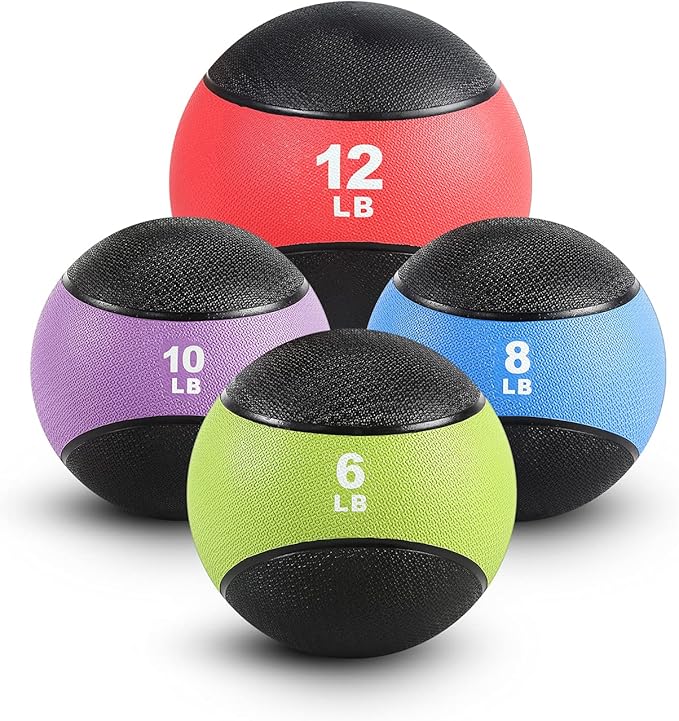 RitFit Weighted Medicine Ball - Non-Slip Rubber Shell & Dual Texture Grip - Workout Exercise Ball