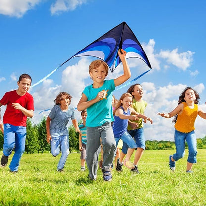 Blue Delta Kite Easy to Fly,Beach Trip Outdoor Games Single Line String with Tail,Easy Flying
