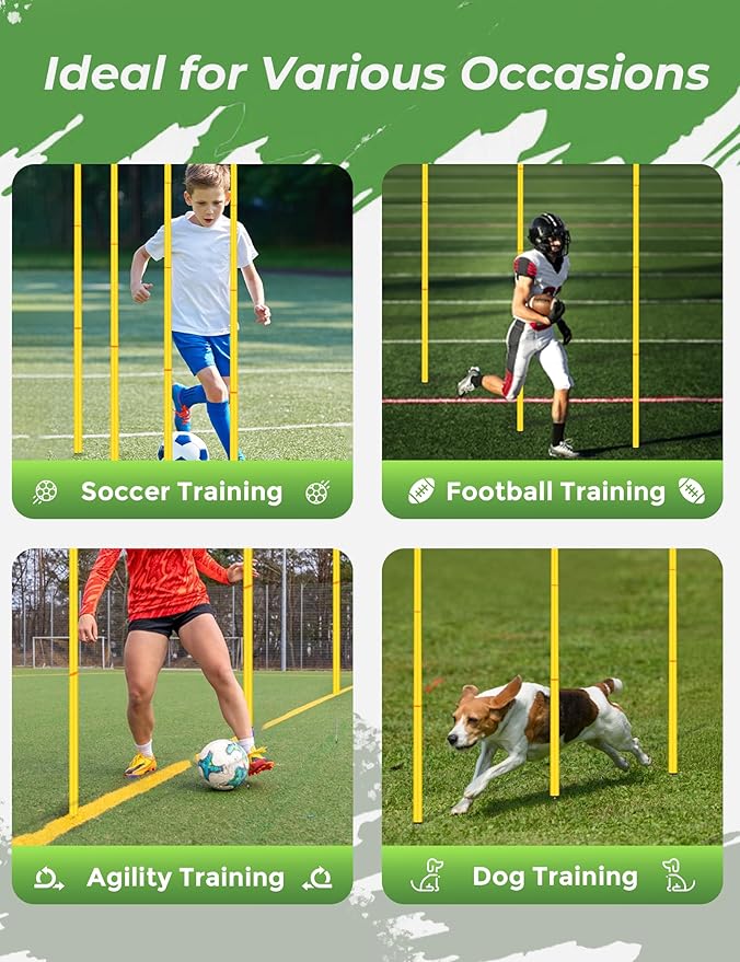 SEAOTTER Soccer Agility Training Poles, 6/10/20Pcs 6FT Adjustable Detachable Sports Speed Training