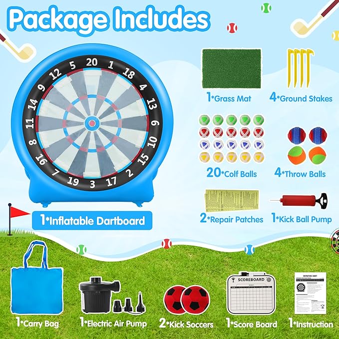 6FT Inflatable Dartboard, Giant Kick Darts Soccer Darts Golf & Throw Dart with Air Pump, Giant