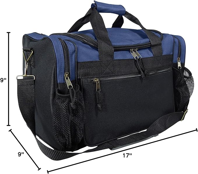 DALIX 17" Duffle Bag Dual Front Mesh Pockets (Black Gold Gray Dark Green Navy Blue Maroon Royal