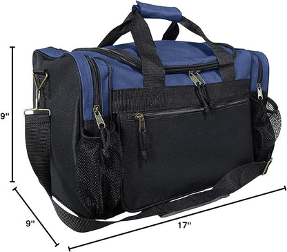 DALIX 17" Duffle Bag Dual Front Mesh Pockets (Black Gold Gray Dark Green Navy Blue Maroon Royal