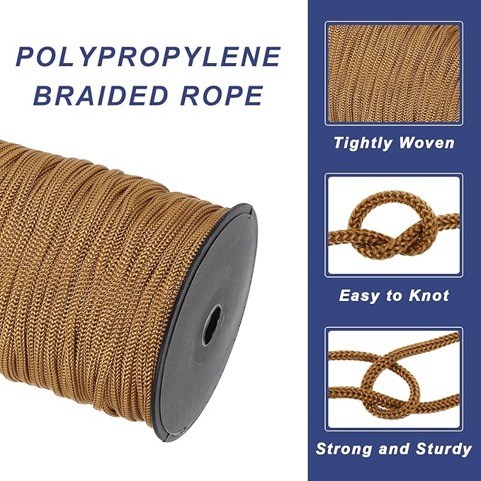 MECCANIXITY 3/16 Inch Polypropylene Rope Braided Ropes, 328ft Nylon Rope Hollow Utility Cord for