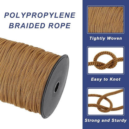 MECCANIXITY 3/16 Inch Polypropylene Rope Braided Ropes, 328ft Nylon Rope Hollow Utility Cord for