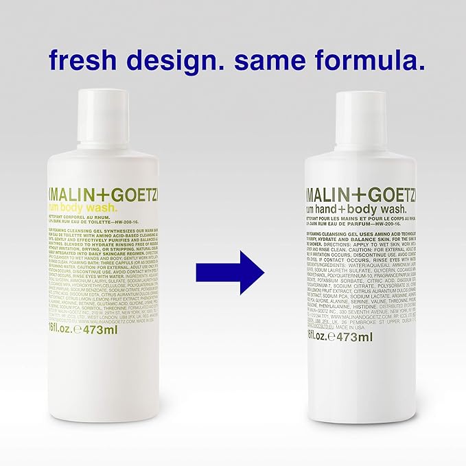 Malin + Goetz Rum Hand & Body Wash, 16 Fl. Oz. – Men & Women Natural Body Wash For All Skin Types