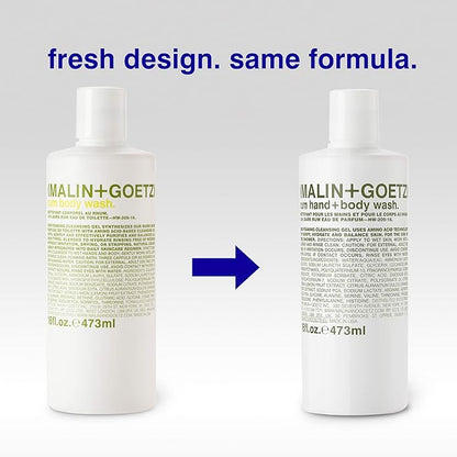 Malin + Goetz Rum Hand & Body Wash, 16 Fl. Oz. – Men & Women Natural Body Wash For All Skin Types