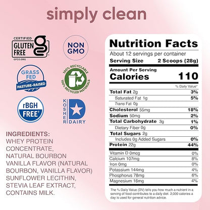 Simply tera's Pure Whey Protein Powder - Grass Fed Vanilla Whey Protein Powder, Clean, Made Without